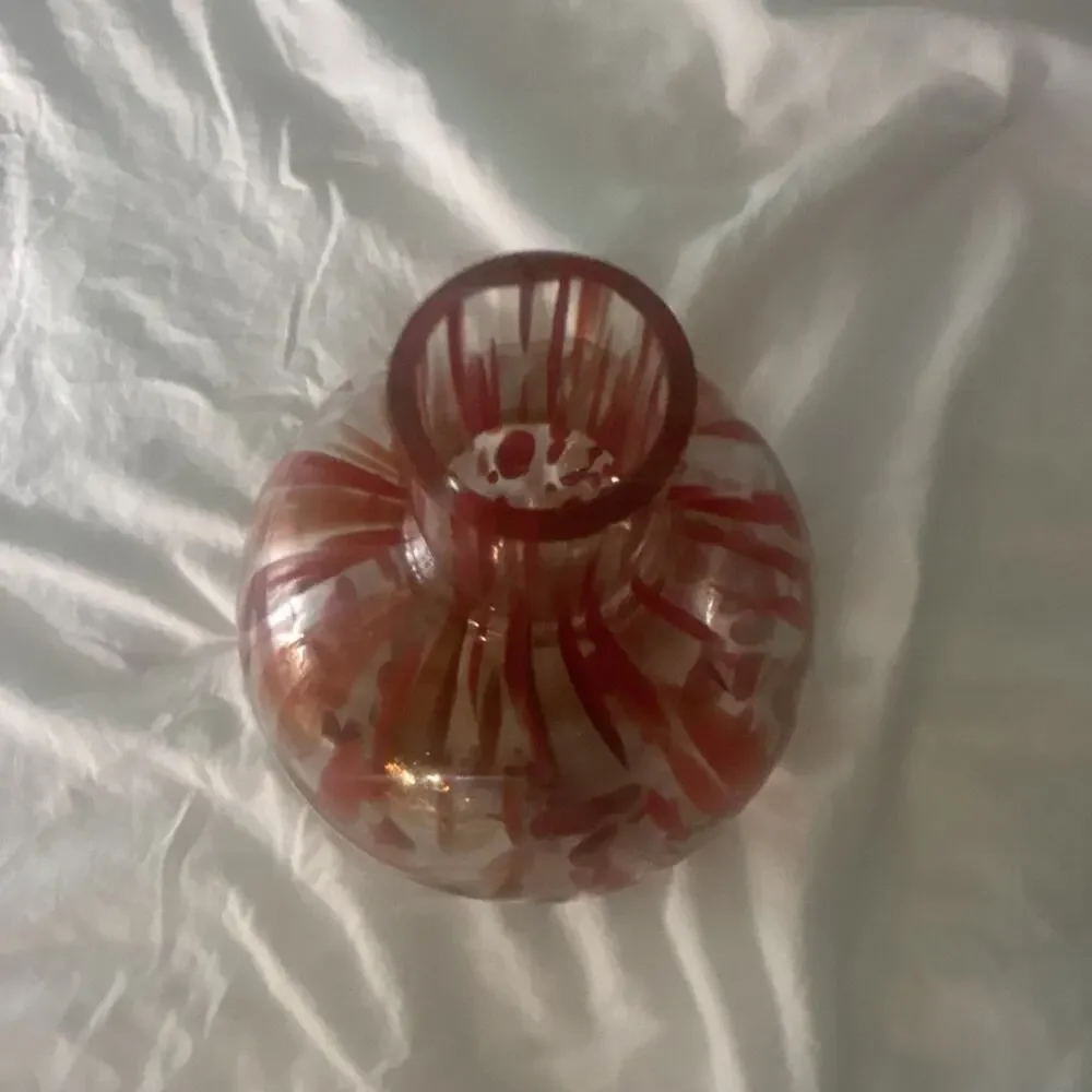 Art Glass Vase Red Clear Abstract Pattern Decorative Glossy Finish